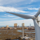 Wind turbines spin to generate electrical power in Atlantic City, New Jersey.
